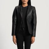 Ridum Black Leather Quilted Blazer Jacket